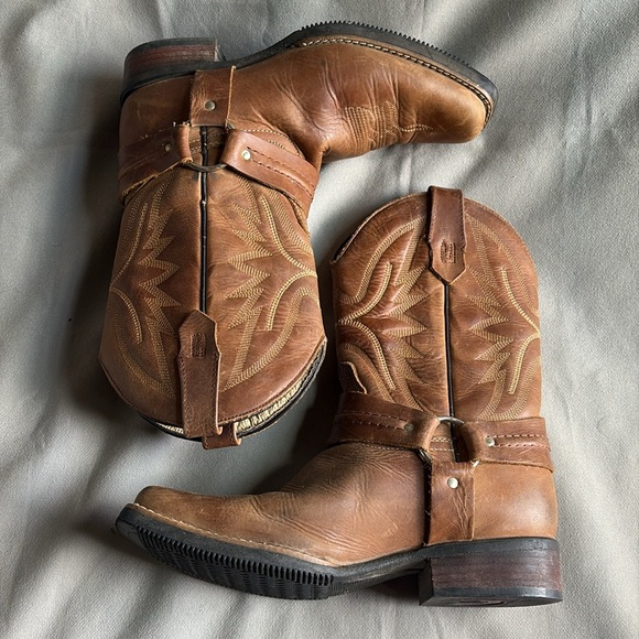 Vintage Shoes - Lucky Boots Brown Leather Metal Ring Harness Western Cowboy Boots